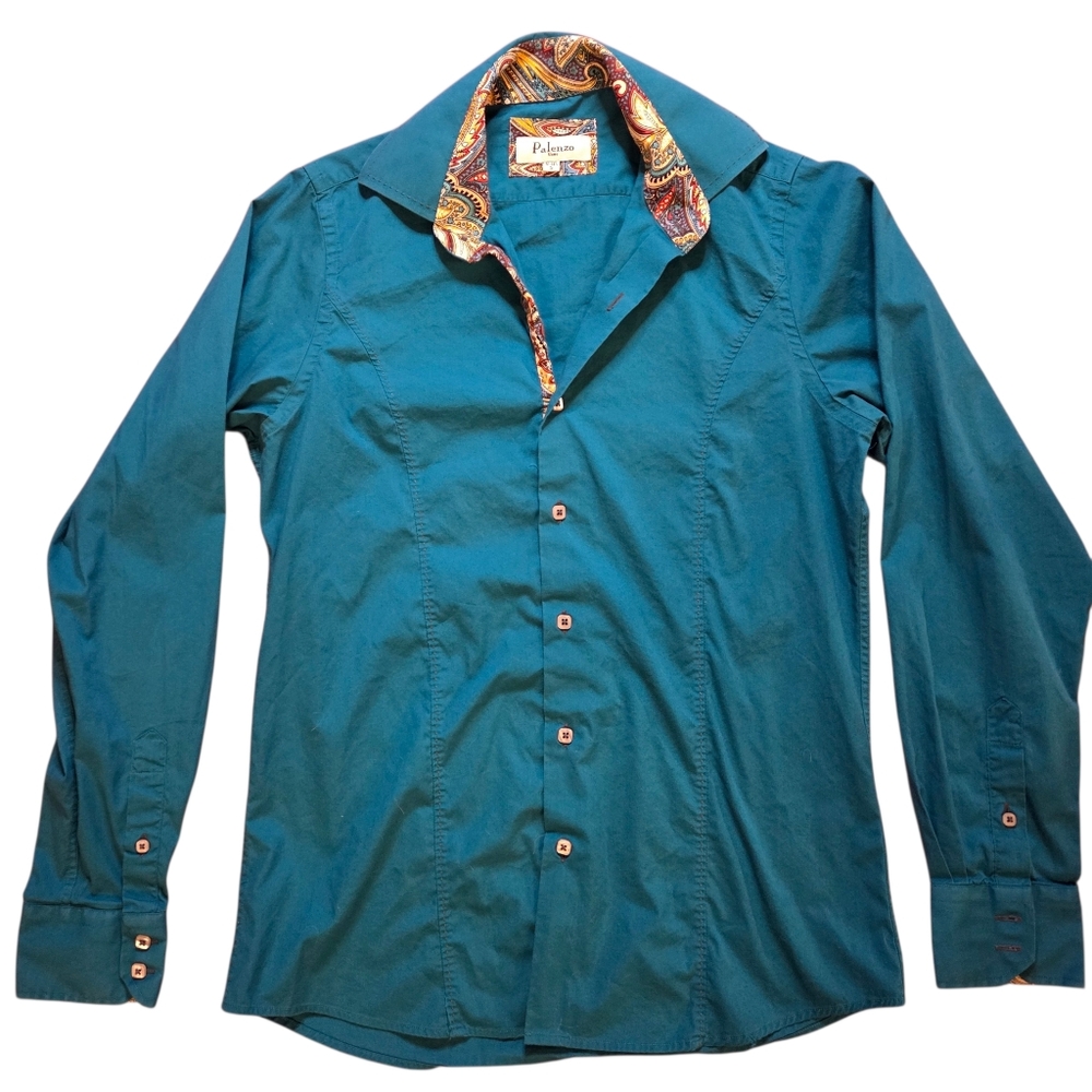 Palenzo Western Boho Teal with Paisley Vintage Button Up